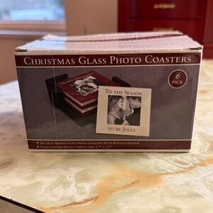 Christmas Glass Photo Coasters Set - Red and White
